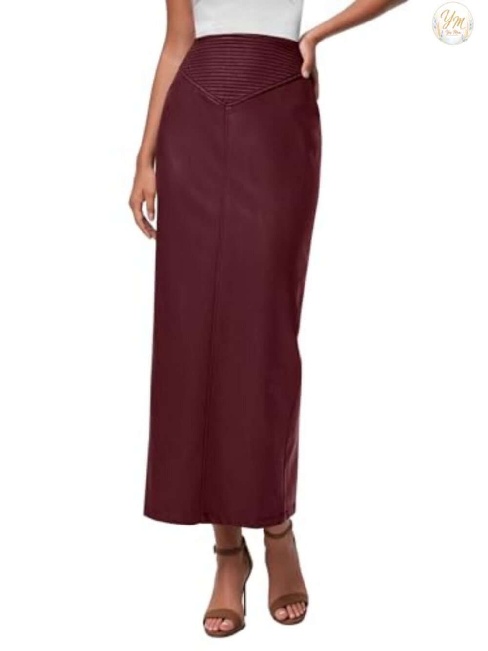 Faux Leather High Waisted Maxi Skirt with Back Slit
